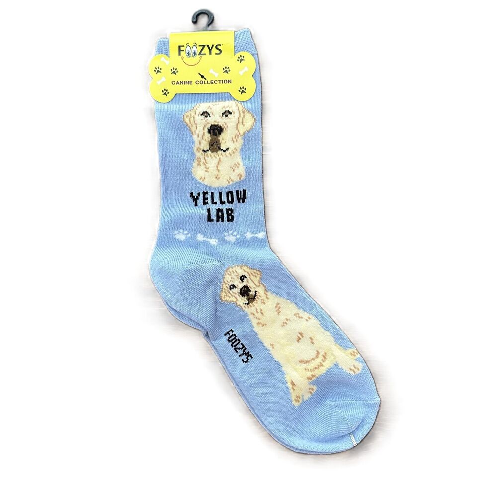 Foozys Yellow Lab Print Crew Socks Blue Women's One Size
